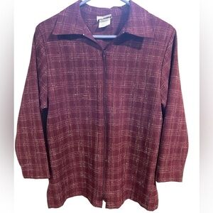 Vintage Bon Worth‎ Burgundy Plaid Zip Jacket Blazer PXS Dark Acedemia Grunge